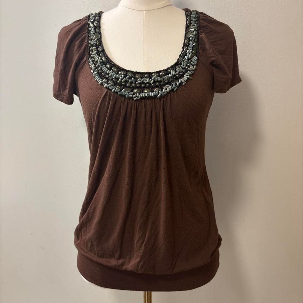 Y2K Charlotte Russe Brown Beaded Top Size Women's Small